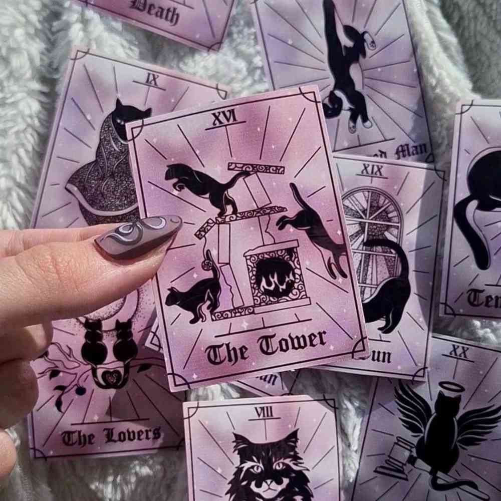 EvyHandmadeDesign - The Tower Cat Tarot No.16 Aufkleber